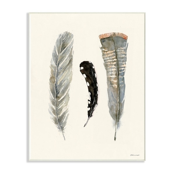 The Stupell Home Decor Three Soft Grey and Black Watercolor Feathers Wall Plaque Art, 10 x 15, Proudly Made in USA