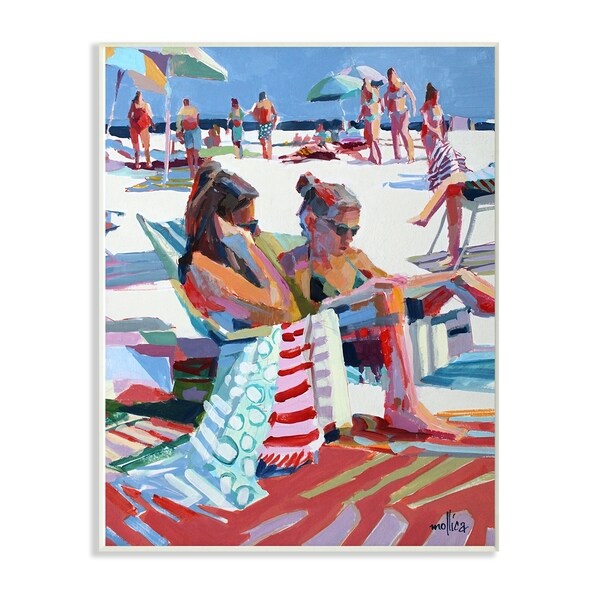 The Stupell Home Decor Bright Colored Painting Girls Reading at the Beach Wall Plaque Art, 10 x 15, Proudly Made in USA