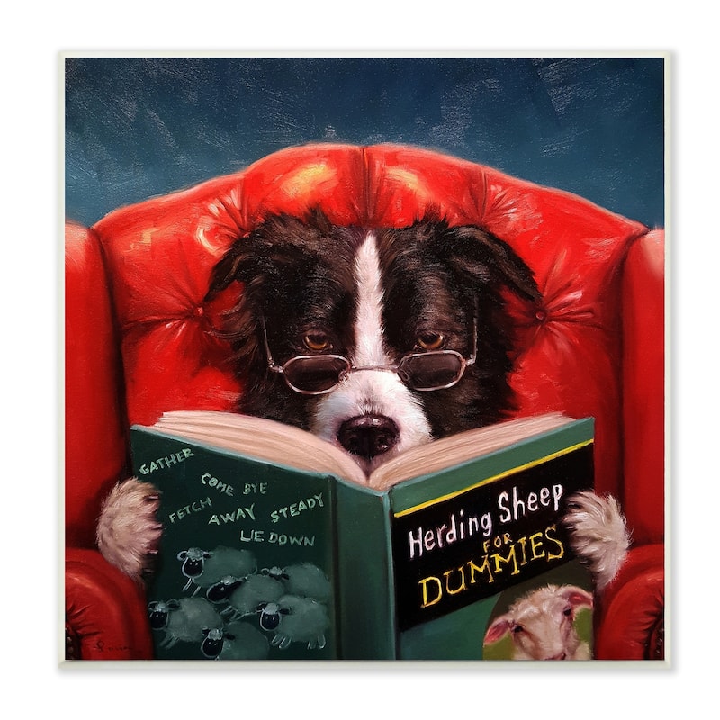 Stupell Herding Sheep Dog Reading for Dummies Funny Wall Plaque Art, 12 ...