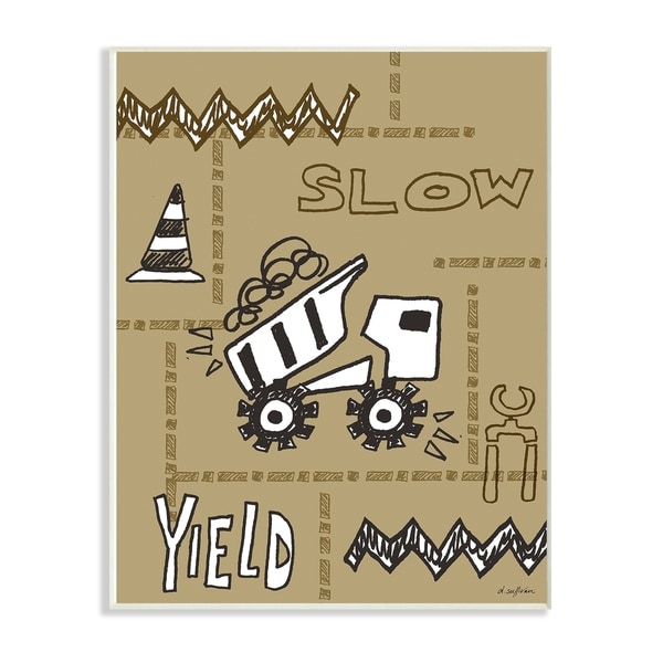 The Kids Room By Stupell Slow Yield Tan Dump Truck Construction Zone Wall Plaque Art, 10 x 15, Proudly Made in USA