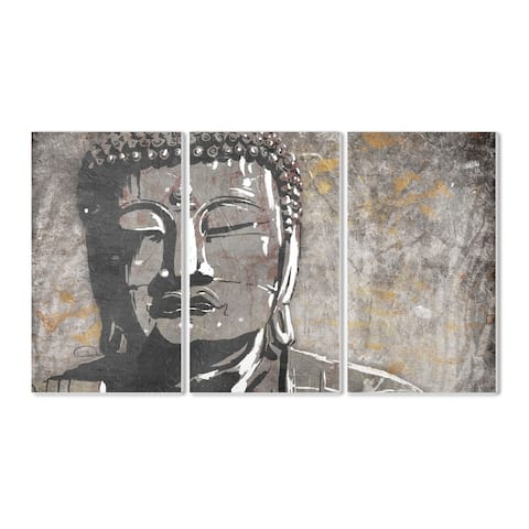 The Stupell Home Decor Painterly Tan and Grey Buddha Triptych Wall Plaque Art, 3pc, each 11 x 17, Proudly Made in USA