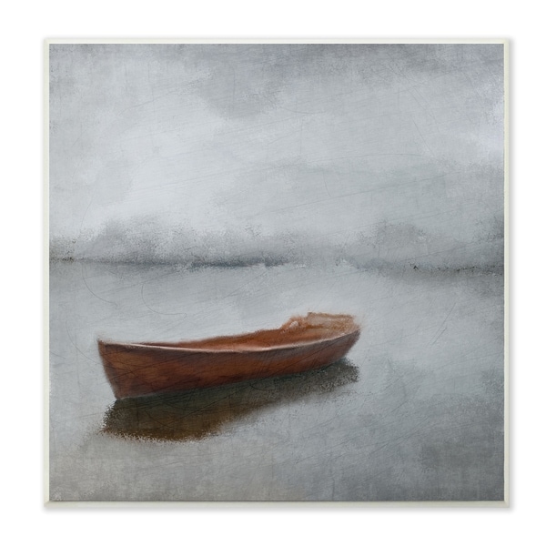 The Stupell Home Decor Calm Sea Soft Grey Horizon with Red Boat Wall Plaque Art, 12 x 12, Proudly Made in USA - 12 x 12