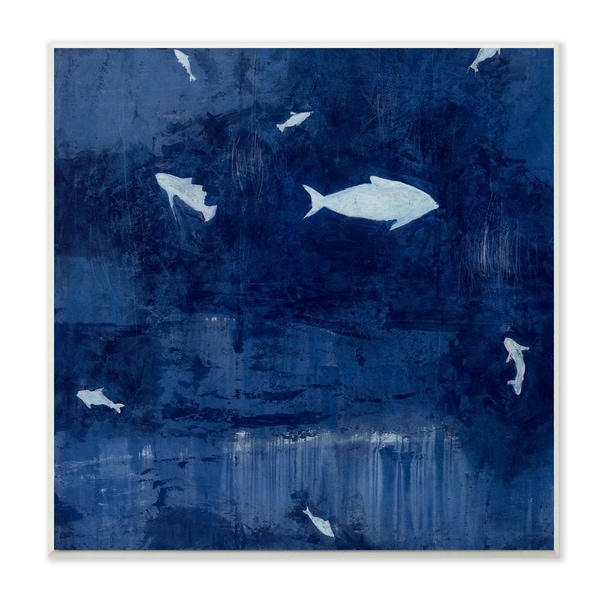 The Stupell Home Decor Deep Blue Fish Negative Space Silhouettes Painting Wall Plaque Art, 12 x 12, Proudly Made in USA