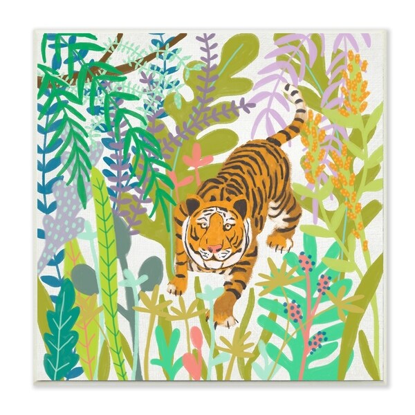 The Stupell Home Decor Bright Jungle Tiger in the Brush Illustration Wall Plaque Art, 12 x 12, Proudly Made in USA - 12 x 12