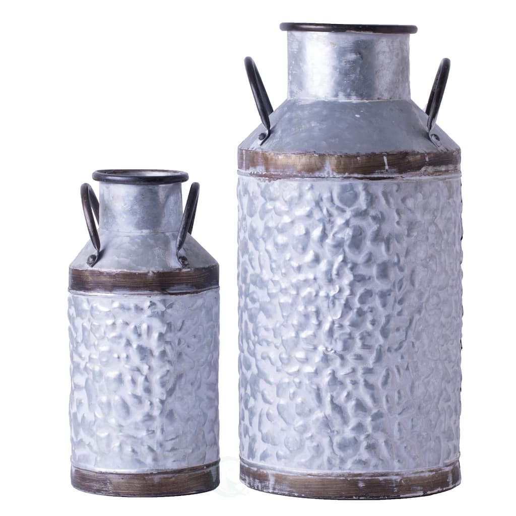 Rustic Farmhouse Galvanized Metal Milk Can Decoration Planter, Vase