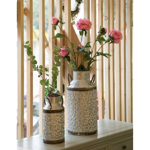 Old Fashioned Galvanized Milk Can Country Rustic Farmhouse Planter Vase Decorative Jug Medium Sized 8-inch