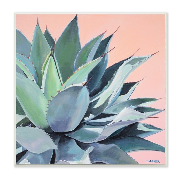 The Stupell Home Decor Painted Aloe Succulent on Coral Peach Ground Wall Plaque Art, 12 x 12, Proudly Made in USA - 12 x 12