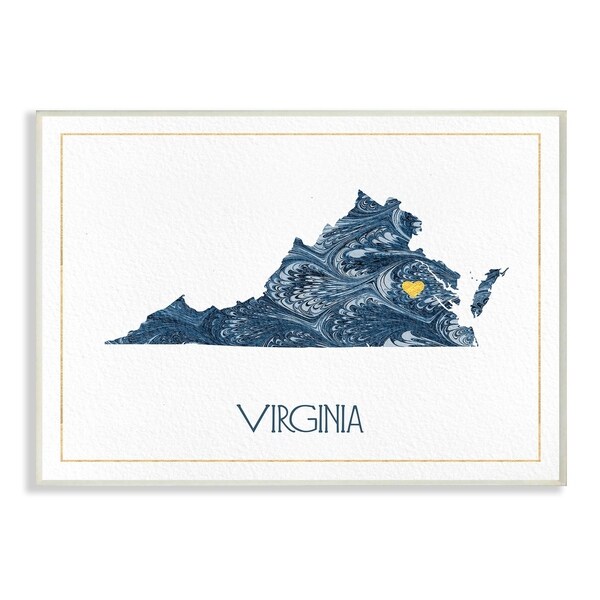 The Stupell Home Decor Virginia Minimal Blue Marbled Paper Silhouette Wall Plaque Art, 10 x 15, Proudly Made in USA