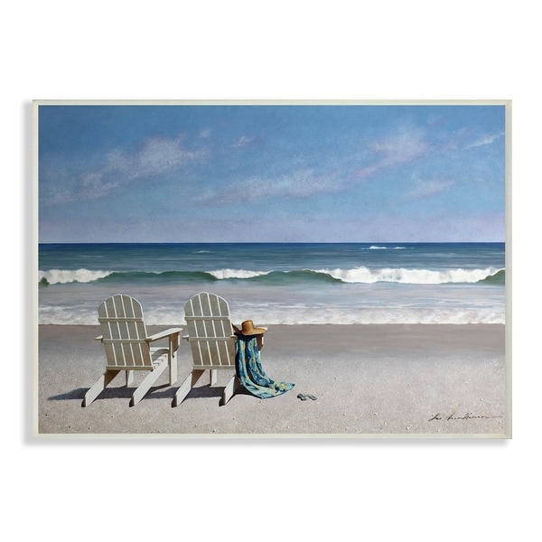 Porch & Den Two White Adirondack Chairs on the Beach Wall Plaque Art - 10 x 15