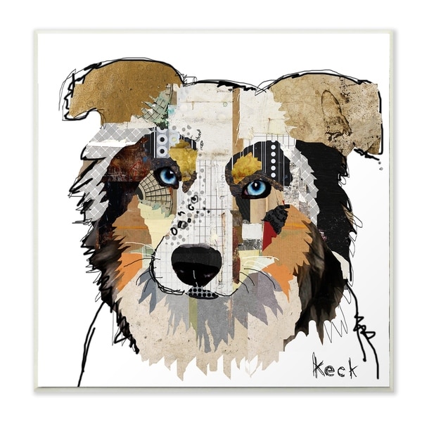 The Stupell Home Decor Color Block Australian Shepherd Portrait Wall Plaque Art, 12 x 12, Proudly Made in USA - 12 x 12