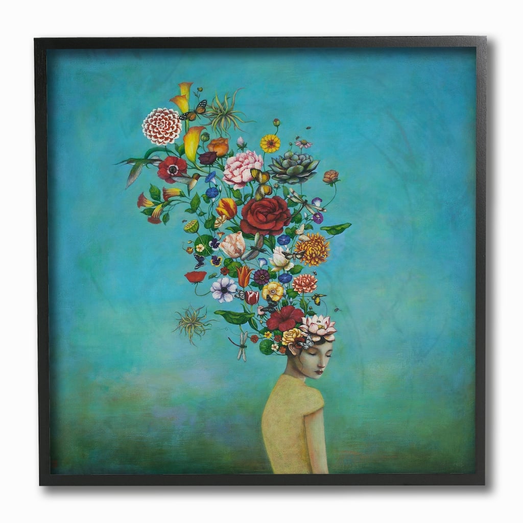 Stupell Flowers on Her Mind Bright Blue Floral Painting Framed Art, 12 x 12, Design By Artist Duy Huynh - Multi-Color - 12 x 12