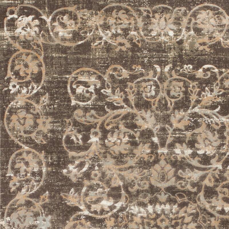 Domani Ekaterina Distressed Taupe Floral Runner Rug