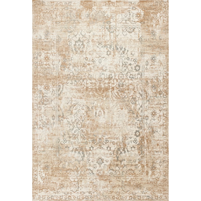 Domani Ekaterina Distressed Taupe Floral Runner Rug - 5'3" x 7'7" - Beige