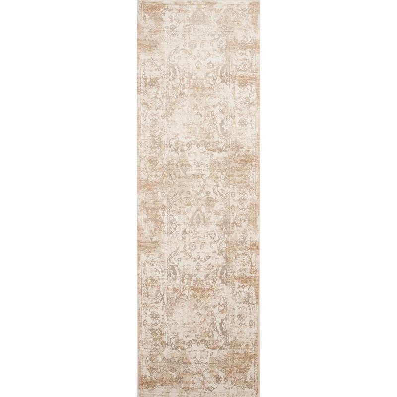 Domani Ekaterina Distressed Taupe Floral Runner Rug