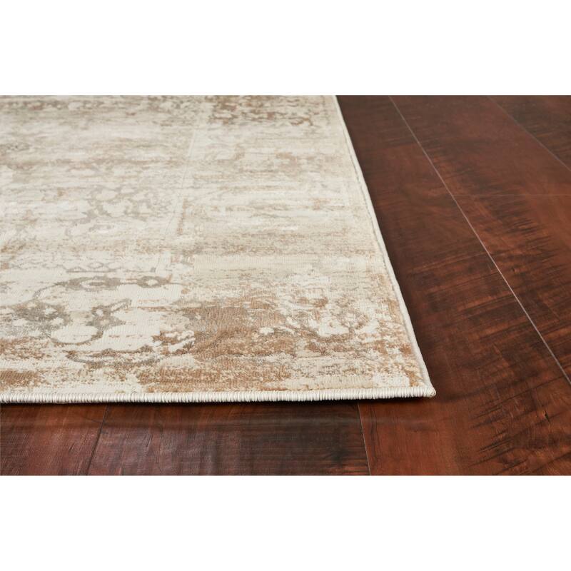 Domani Ekaterina Distressed Taupe Floral Runner Rug