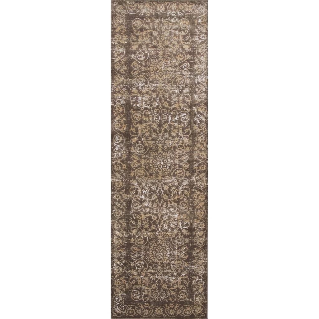 Domani Ekaterina Distressed Taupe Floral Runner Rug