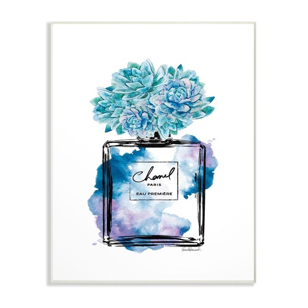 The Stupell Home Decor Watercolor Fashion Perfume Bottle with Blue Flowers Wall Plaque Art, 10 x 15, Proudly Made in USA