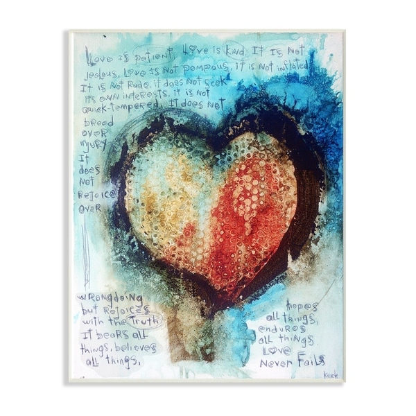 The Stupell Home Decor Red and Blue Painted Heart Over Words Collage Art Wall Plaque Art, 10 x 15, Proudly Made in USA