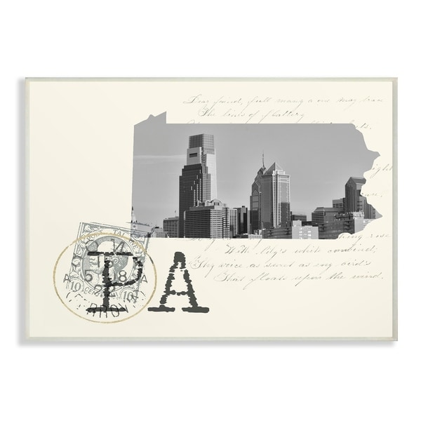 The Stupell Home Decor Pennsylvania Black and White on Cream Paper Wall Plaque Art, 10 x 15, Proudly Made in USA