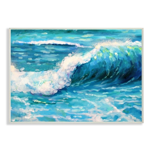 The Stupell Home Decor Bright Teal Blue Painterly Ocean Waves Wall Plaque Art, 10 x 15, Proudly Made in USA