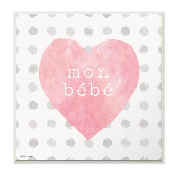 The Stupell Home Decor Mon Babe Pink Watercolor Heart on Polka Dots Wall Plaque Art, 12 x 12, Proudly Made in USA - 12 x 12