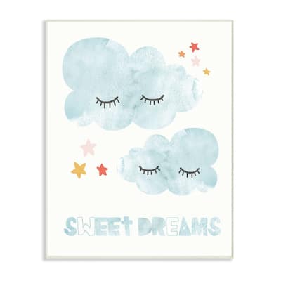 Stupell Sweet Dreams Mod Blue Clouds with Eyelashes Wall Plaque Art, 10 x 15, Proudly Made in USA