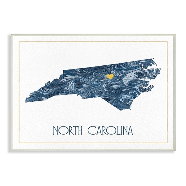 The Stupell Home Decor North Carolina Minimal Blue Marbled Paper Wall Plaque Art, 10 x 15, Proudly Made in USA