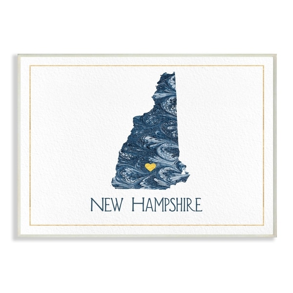 The Stupell Home Decor New Hampshire Minimal Blue Marbled Paper Silhouette Wall Plaque Art, 10 x 15, Proudly Made in USA