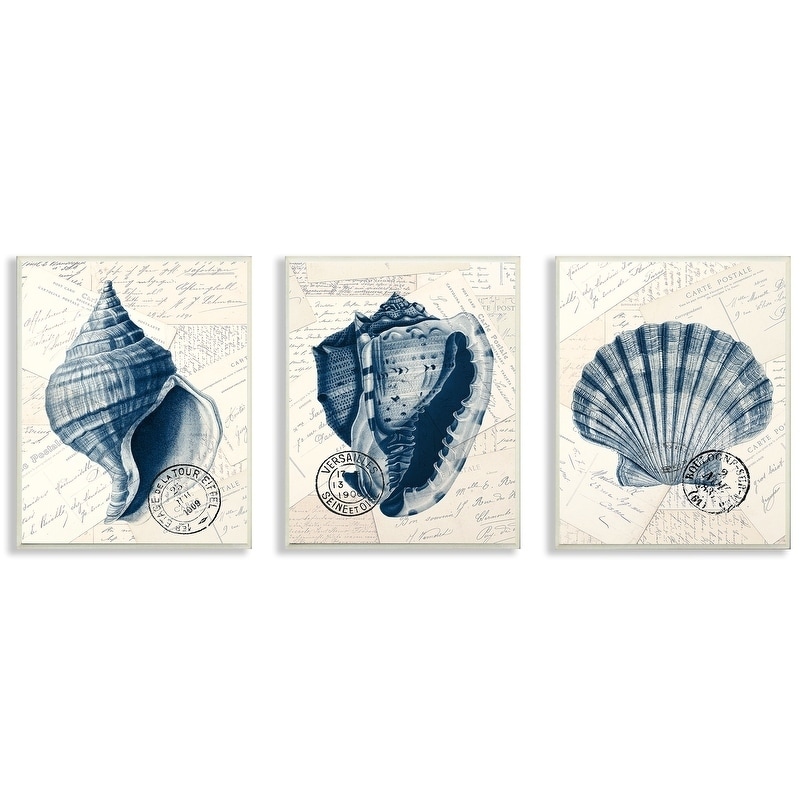 Shop Porch Den Vintage Blue Indigo Shells 3 Piece Wall Plaque