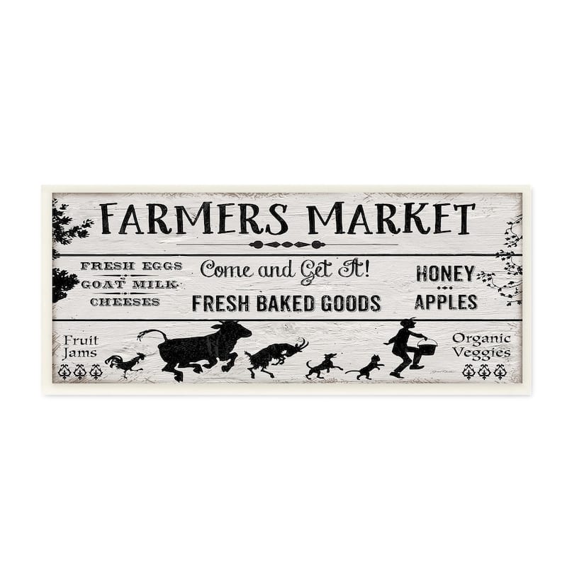 Stupell Black and White Farmers Market Planked Look Sign Wall Plaque Art, 7 x 17, Proudly Made in USA - 7 x 17 - 7 x 17