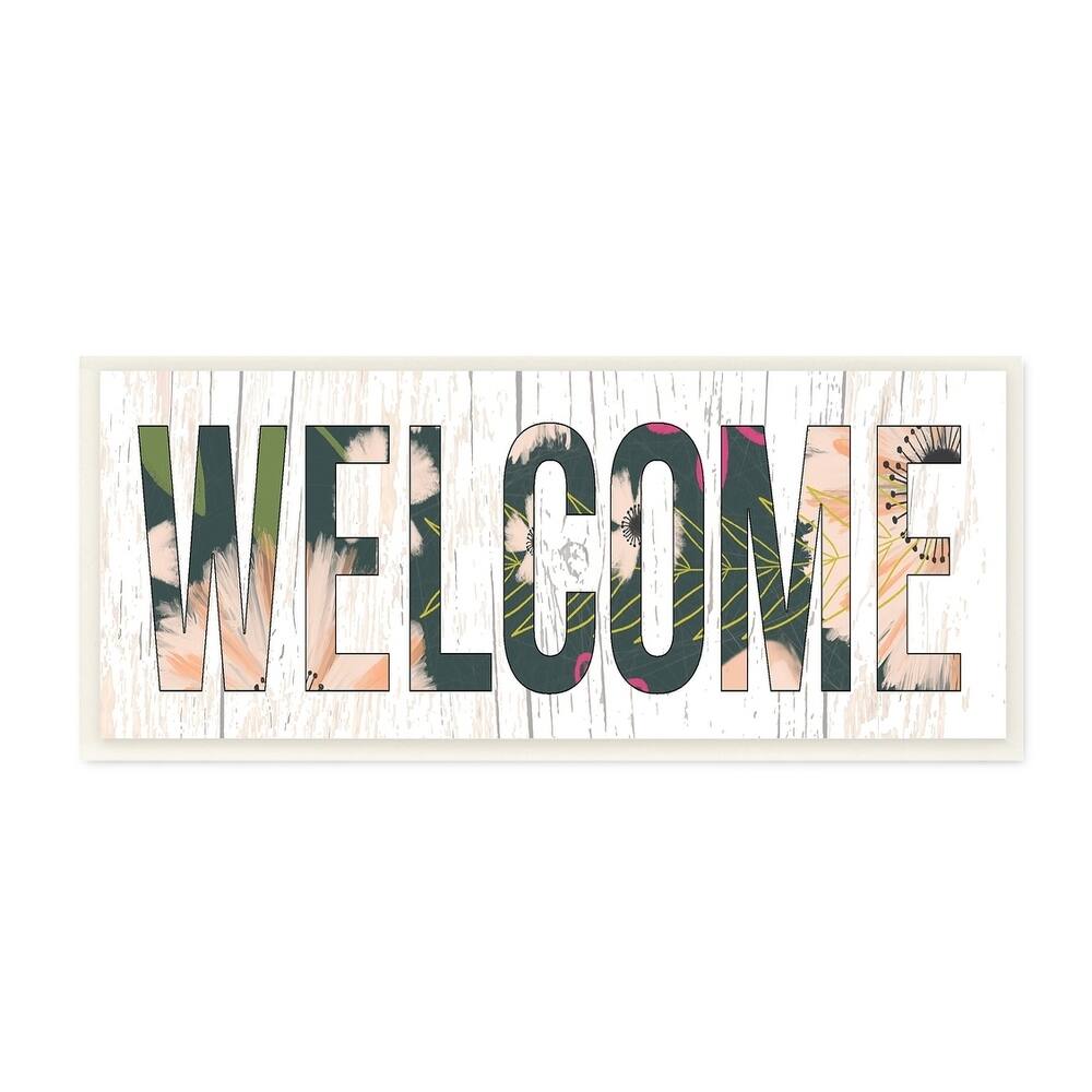 Shop The Stupell Home Decor Welcome Planked Look Sign With Floral Letters Wall Plaque Art 7 X 17 Proudly Made In Usa 7 X 17 Overstock 26950881