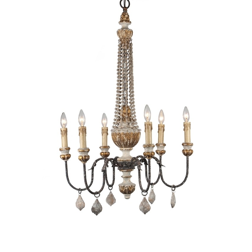 Halen Elton Home 6-light vintage  french country old fashioned wood bead Chandelier pendant - Chandeliers For Bedrooms by Overstock.com