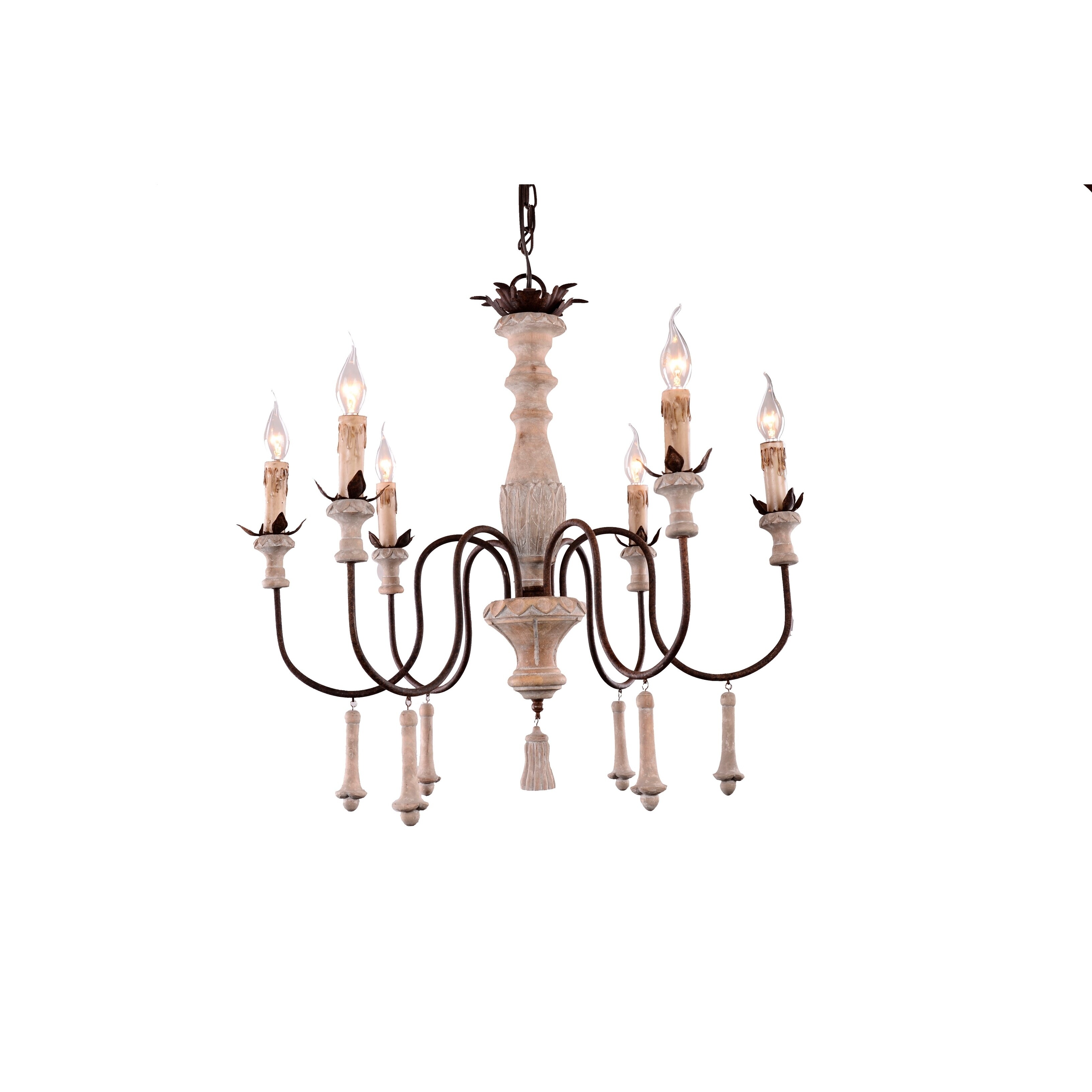 Halen Elton Home 6-light french country vintage wood chandelier with wood droplets tassels - Chandeliers For Bedrooms by Overstock.com