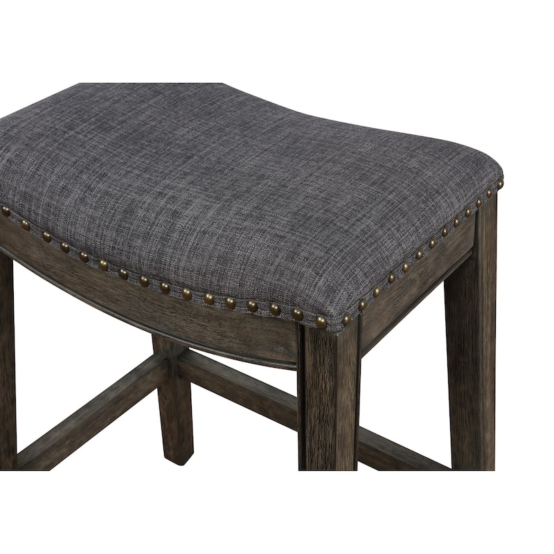 Roundhill Furniture Maroni Faric Upholstery Nailheaded Saddle Barstool in Gray, Set of 2