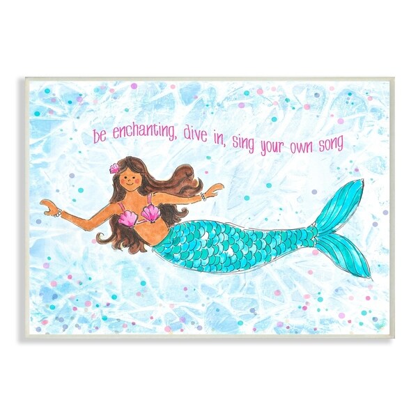 The Kids Room By Stupell Be Enchanting Blue and Pink Swimming Mermaid Wall Plaque Art, 10 x 15, Proudly Made in USA