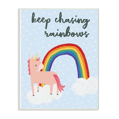 Stupell Pink Unicorn Keep Chasing Rainbows Wall Plaque Art, 10 x 15, Proudly Made in USA