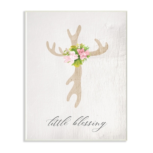 The Kids Room By Stupell Floral Antler Cross Little Blessing Baby Wall Plaque Art, 10 x 15, Proudly Made in USA