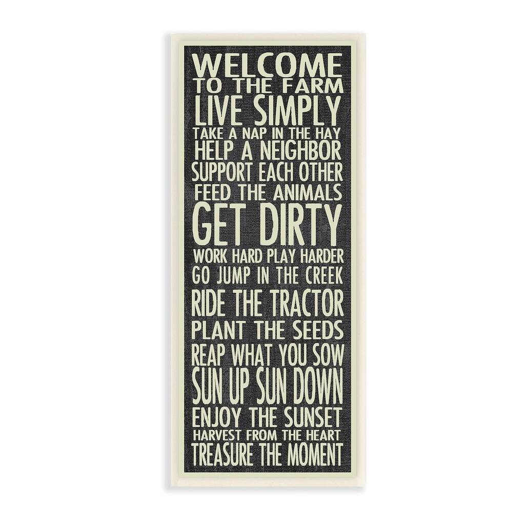 Stupell Welcome to the Farm Black and White Typography Wall Plaque Art, 7 x 17, Proudly Made in USA - 7 x 17