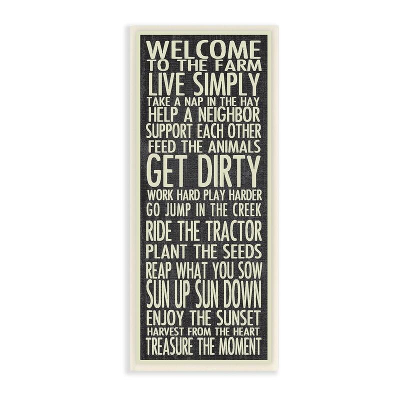 Stupell Welcome to the Farm Black and White Typography Wall Plaque Art, 7 x 17, Proudly Made in USA - 7 x 17