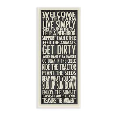 Stupell Welcome to the Farm Black and White Typography Wall Plaque Art, 7 x 17, Proudly Made in USA - 7 x 17