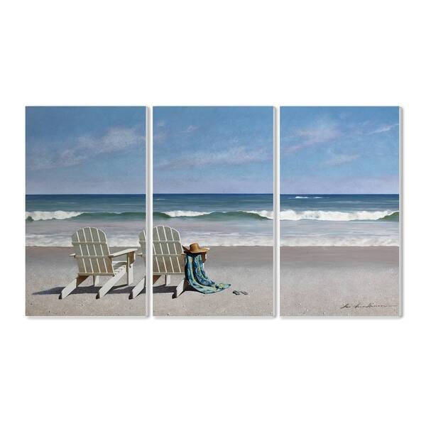 Stupell Home Decor Two White Adirondack Chairs With Towel On The Beach 3pc Multi Piece Wood Wall