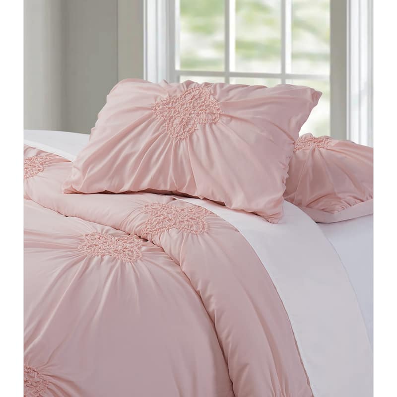 Porch & Den Airey Rouched 3-piece Comforter Set - Queen/Full - Queen - Pink