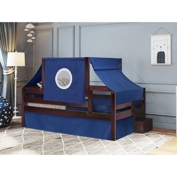 Shop Jackpot Castle Twin Bed With Step Blue And White Tent