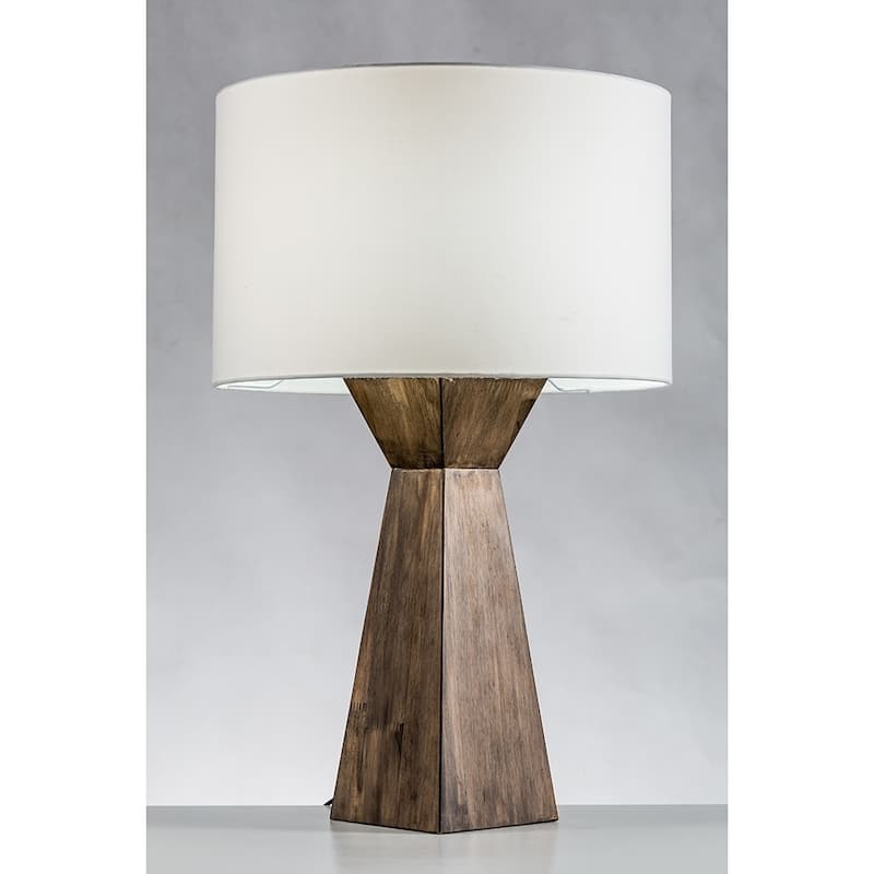 Modern Home Espresso Geometric Wood Table Lamp w/Natural Jute Shade