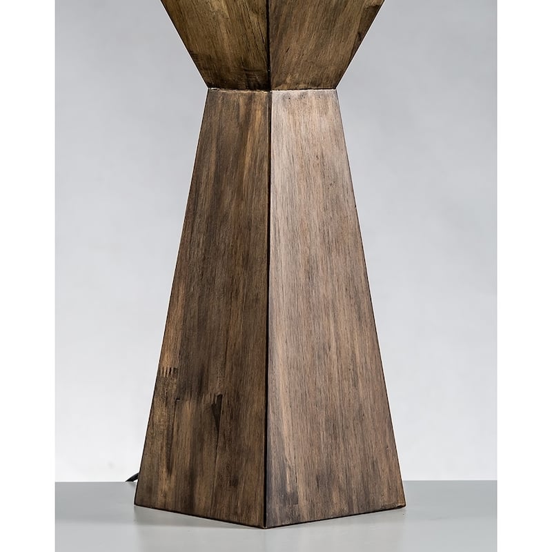 Modern Home Espresso Geometric Wood Table Lamp w/Natural Jute Shade