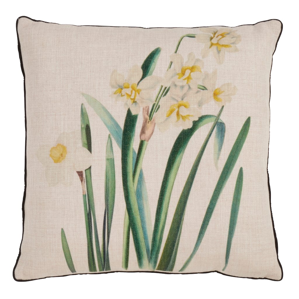 Floral Design Throw Pillow With Daffodil Print