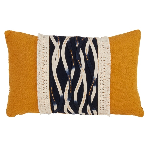 Yellow Down-filled Wavy Stitched Throw Pillow