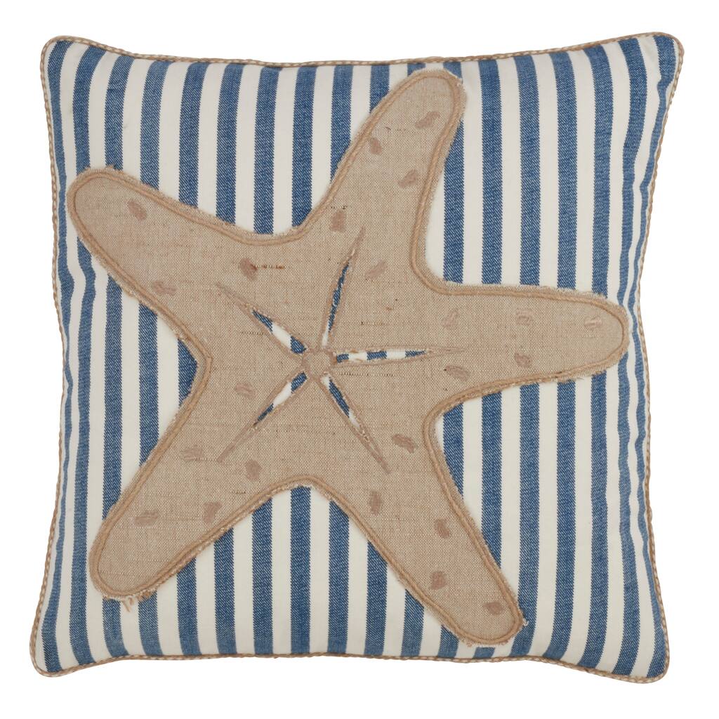 Striped Starfish Down Filled 18 Inch Decorative Throw Pillow