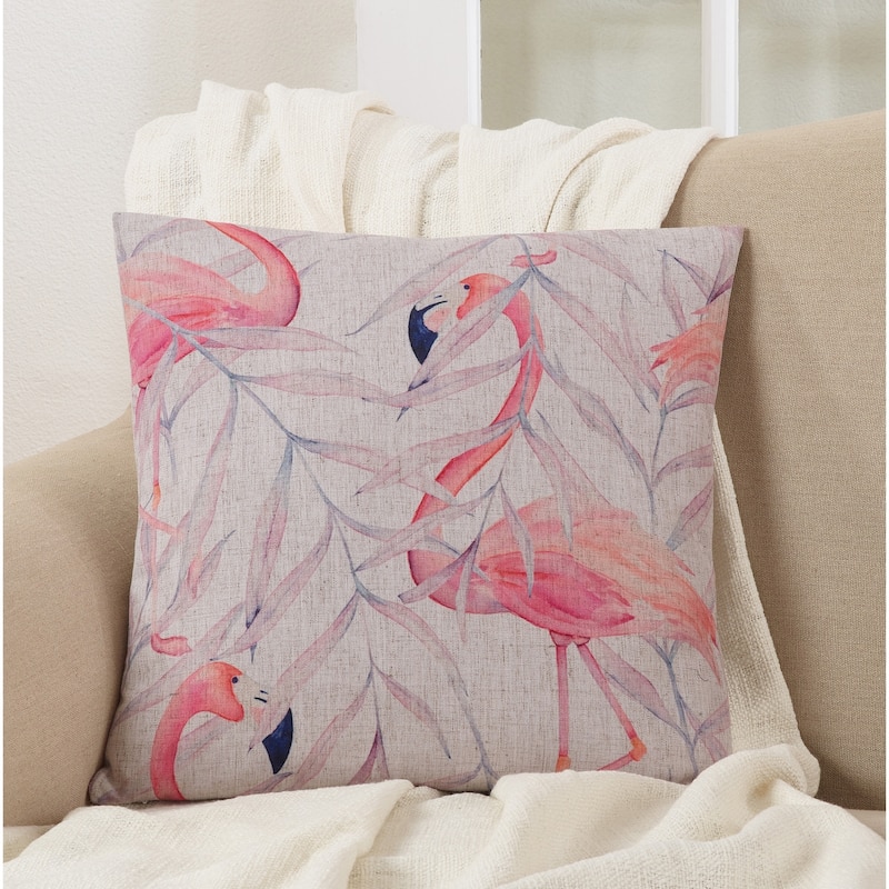 Flamingo and Leaves 18 Inch Throw Pillow