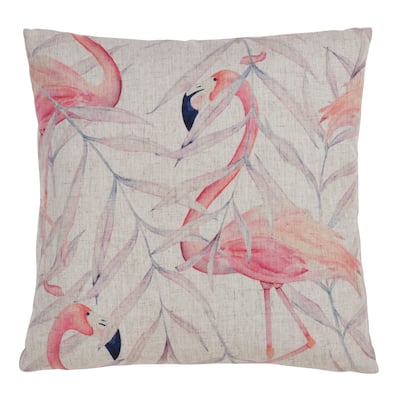 Flamingo and Leaves 18 Inch Throw Pillow